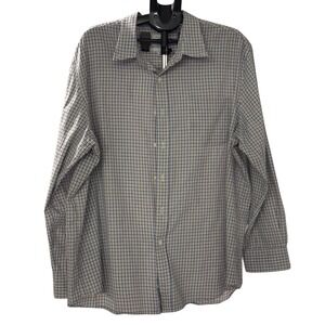 Saddlebred Mens XXL Easy Care Button Down Shirt Blue Tan Check Long Sleeve